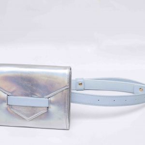 کیف کمری نقره ای هلوگرامی با خرج کار آبی آسمانی کد۰۷۶